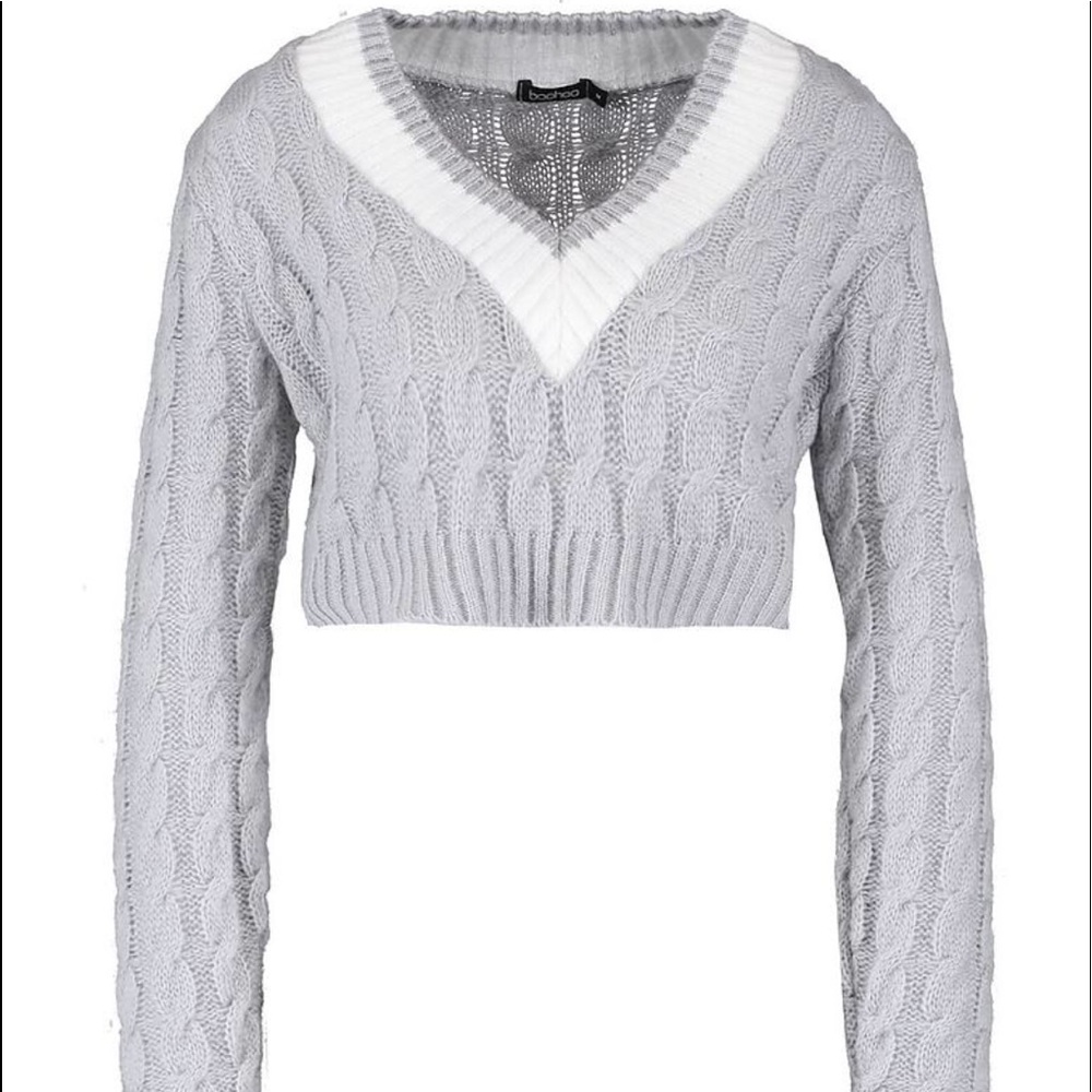 Boohoo V- neck plunge crop jumper / Grey - Picture 3 of 6
